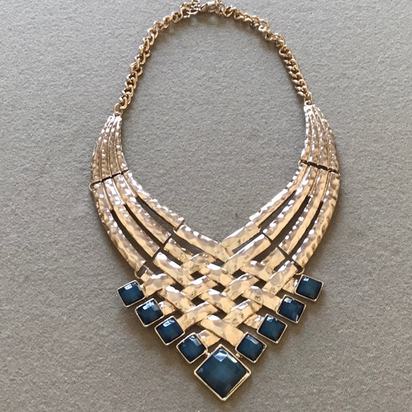 Jewelry - Statement Necklace with gold / Blue stones